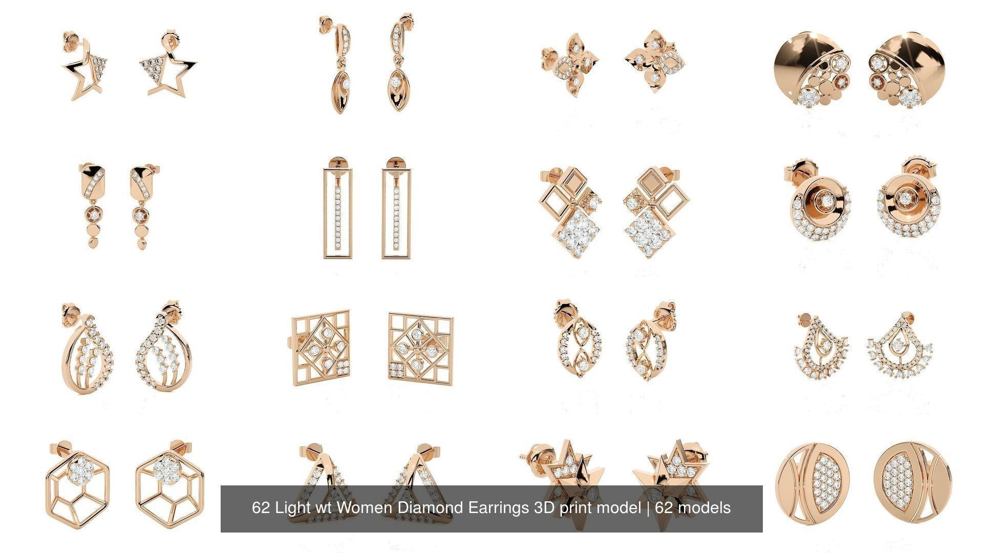 62 Light wt Women Diamond Earrings 3D print model 3D Model Collection_4