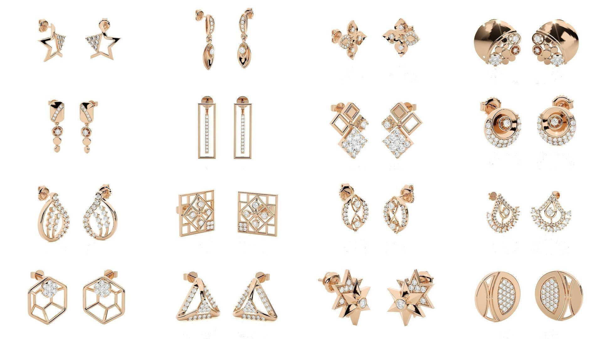 62 Light wt Women Diamond Earrings 3D print model 3D Model Collection_3
