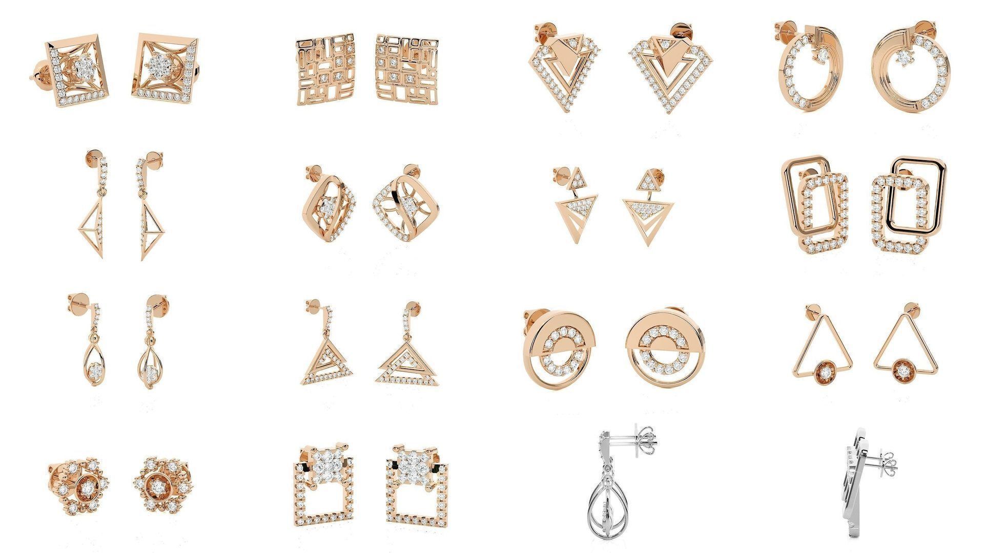 62 Light wt Women Diamond Earrings 3D print model 3D Model Collection_5