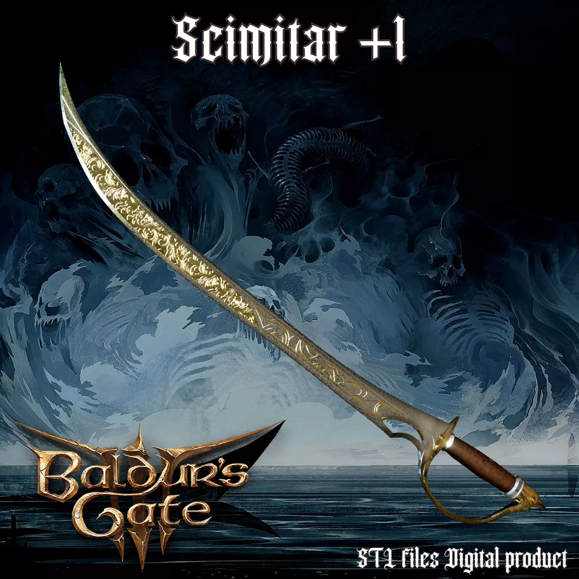 Fantasy Scimitar Blade Baldurs Gate 3 3D print model_0