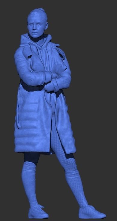 Standing young woman in puffer jacket 406 Low-poly 3D model_7