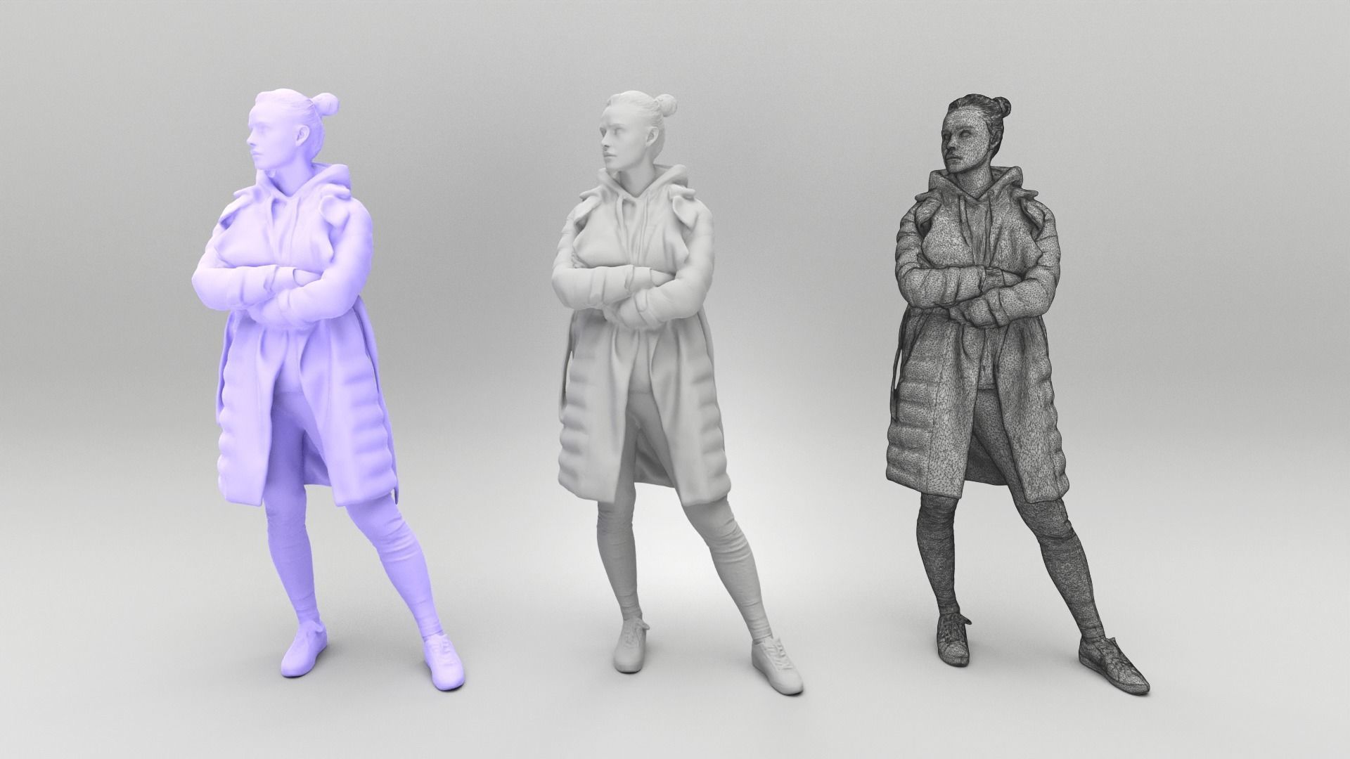 Standing young woman in puffer jacket 406 Low-poly 3D model_4