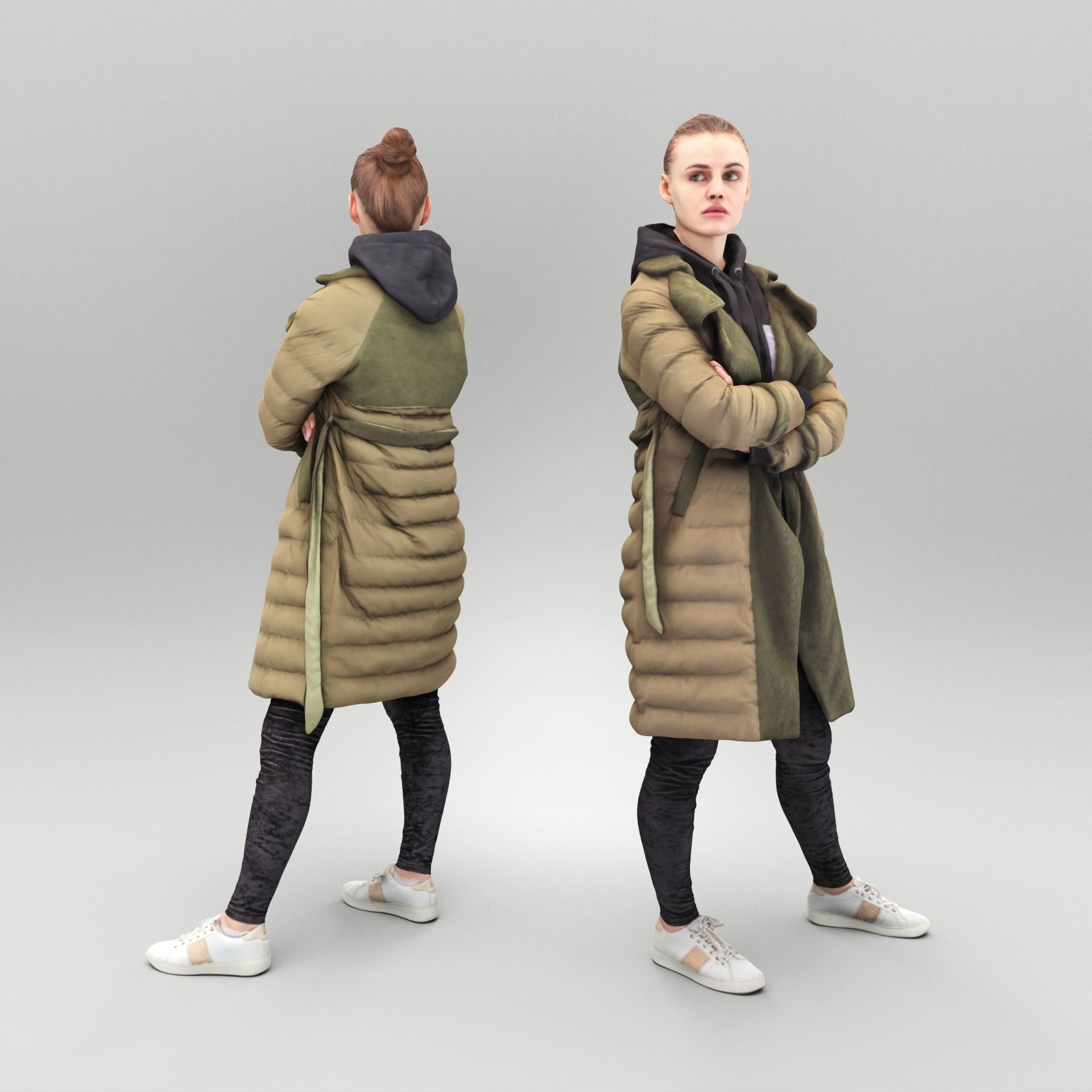 Standing young woman in puffer jacket 406 Low-poly 3D model_2