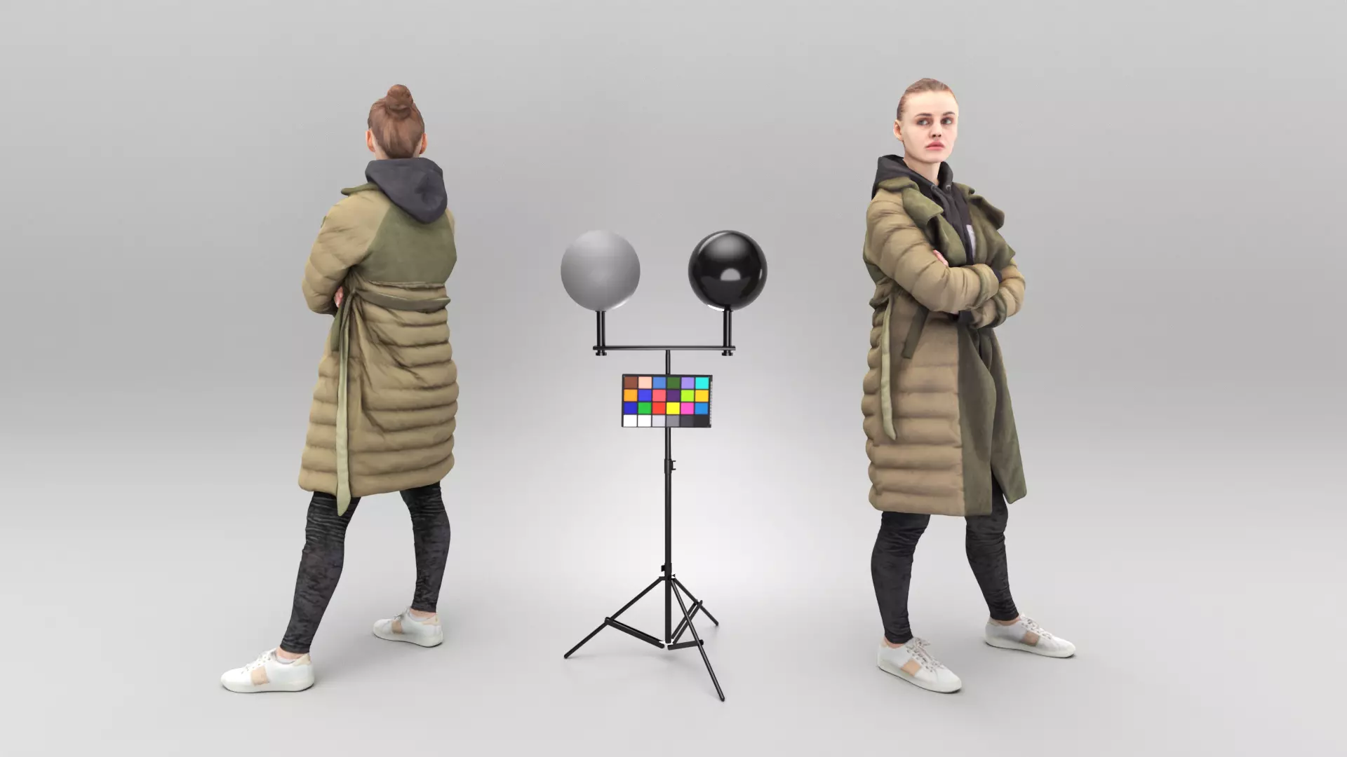Standing young woman in puffer jacket 406 Low-poly 3D model_0