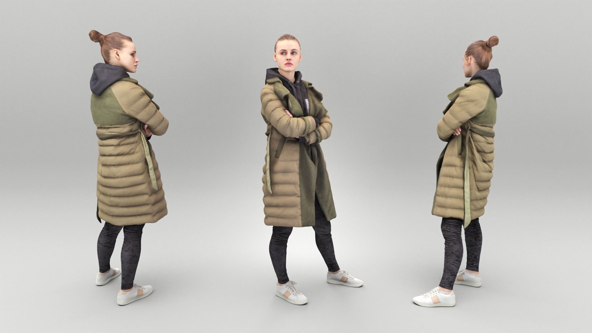 Standing young woman in puffer jacket 406 Low-poly 3D model_3