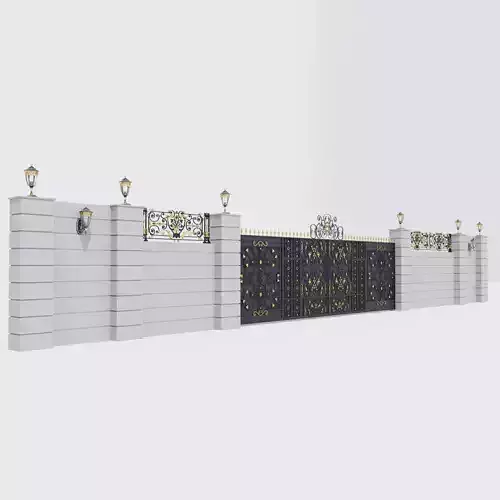 Classic Mansion Style Gate with fence and Wall lamps