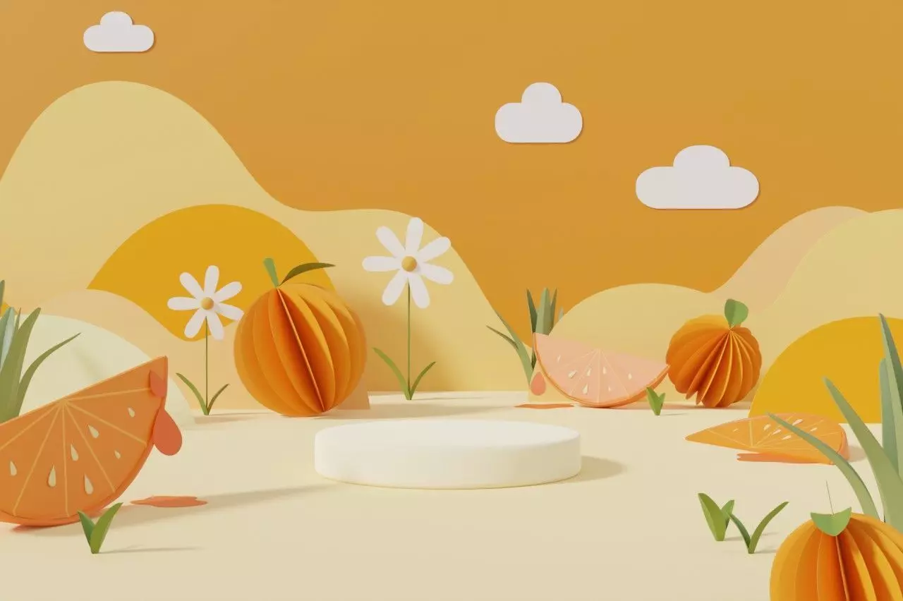 Orange  summer pedestal display for product brand presentation 3D model_0