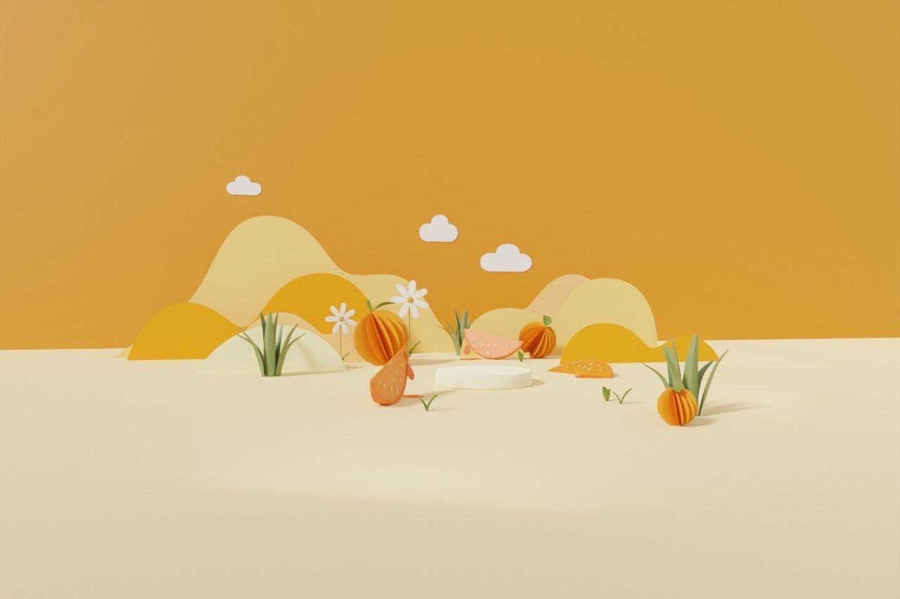 Orange  summer pedestal display for product brand presentation 3D model_4