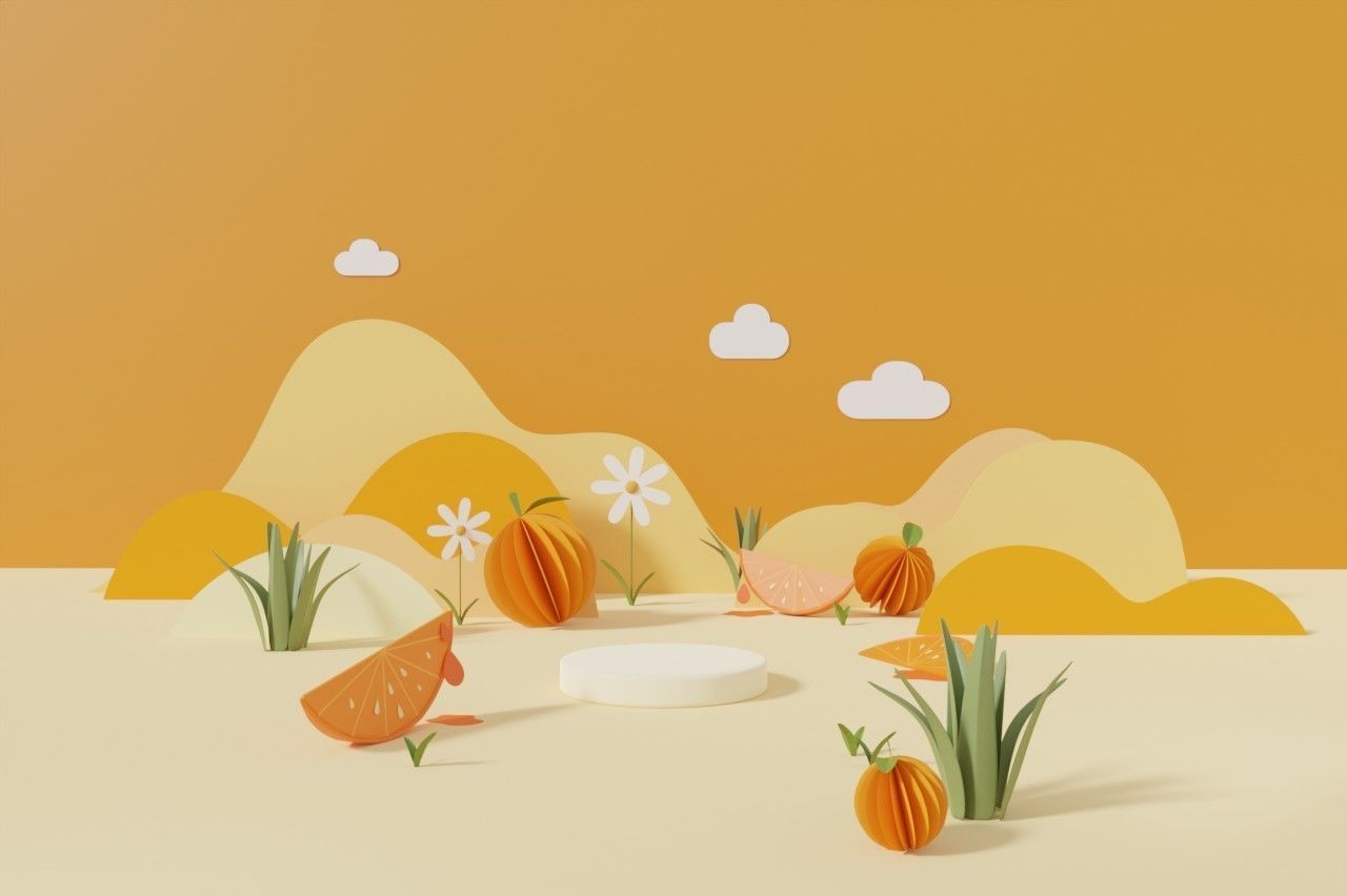 Orange  summer pedestal display for product brand presentation 3D model_2