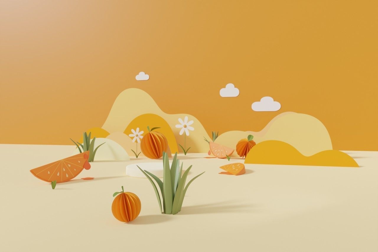 Orange  summer pedestal display for product brand presentation 3D model_3