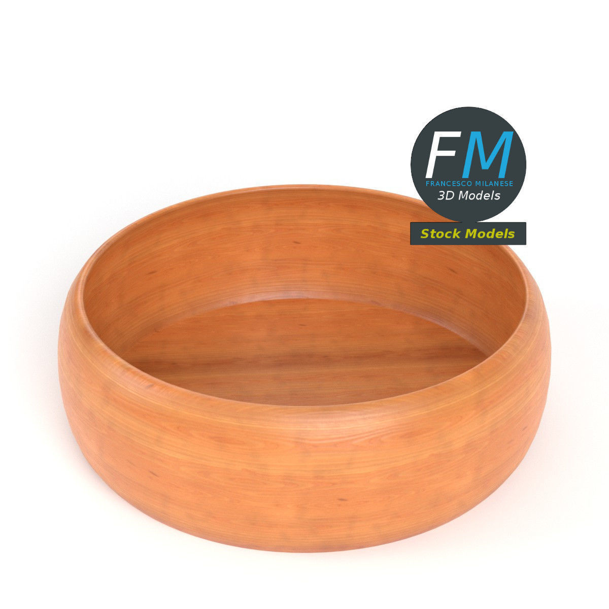 Empty wooden bowl 3D model_2