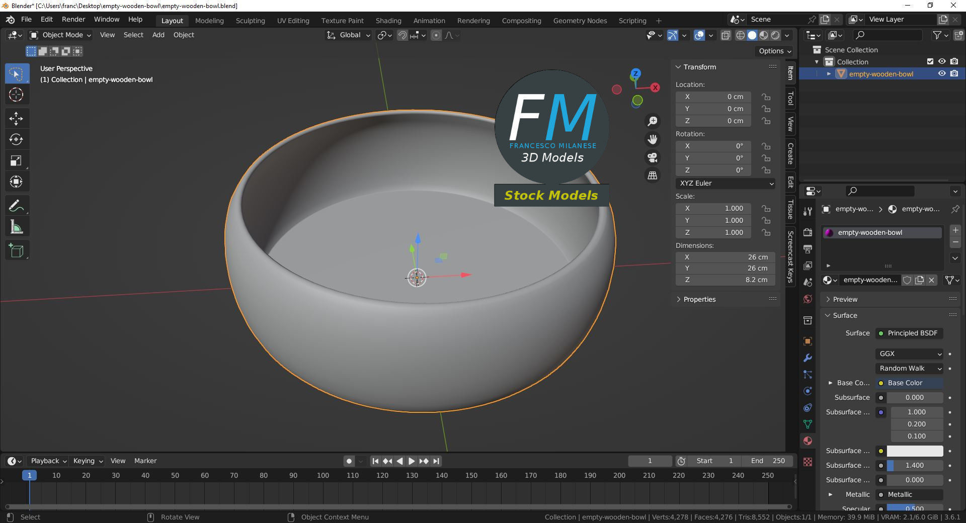 Empty wooden bowl 3D model_9