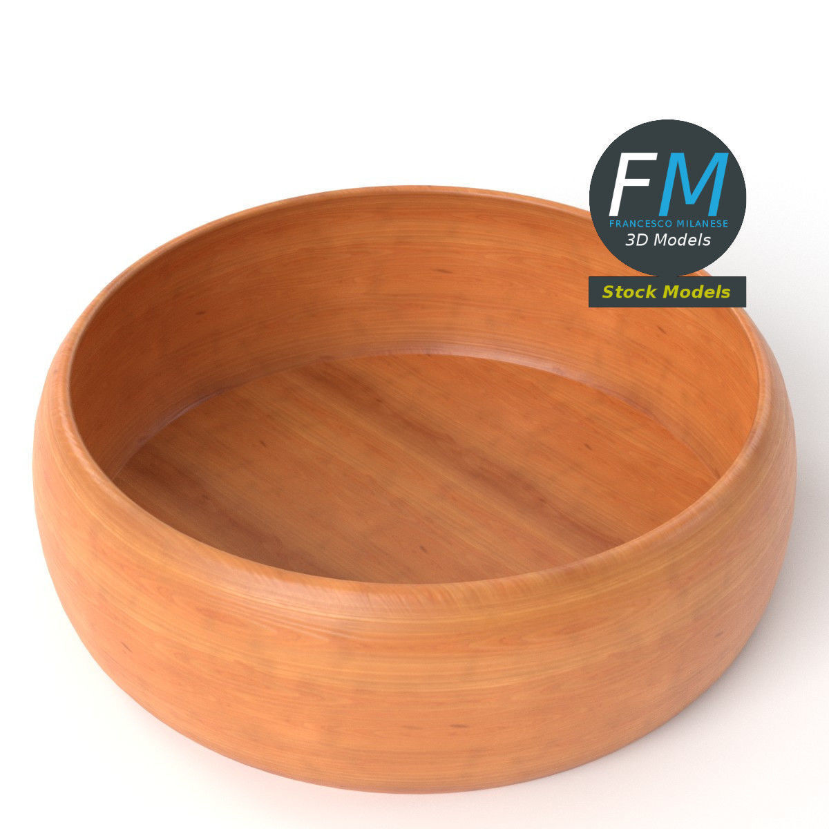 Empty wooden bowl 3D model_5
