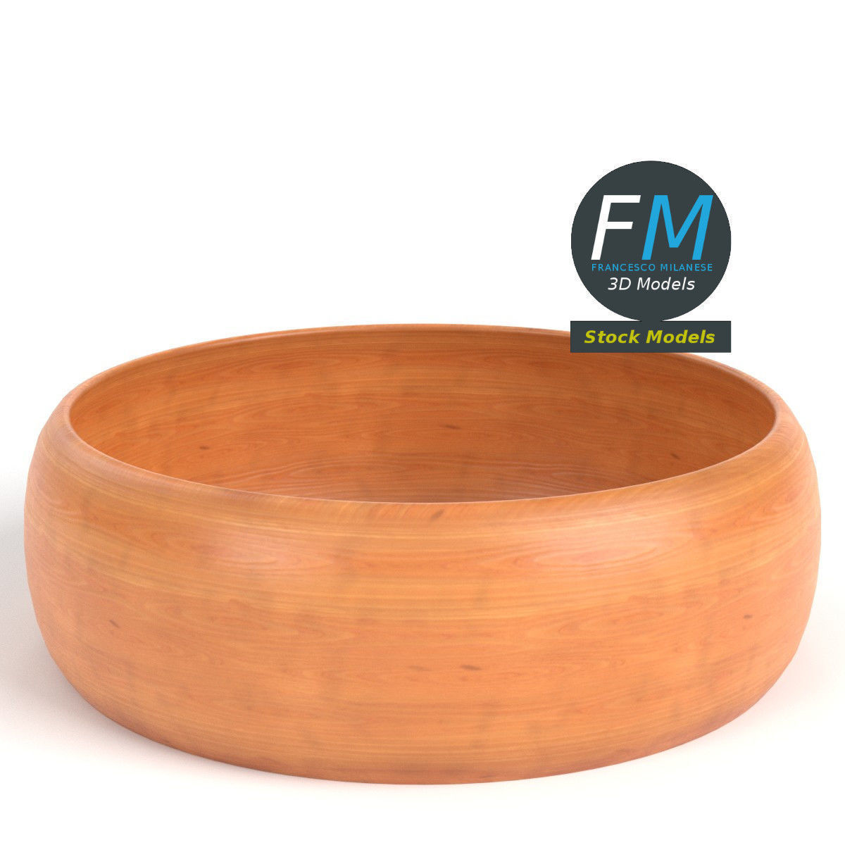 Empty wooden bowl 3D model_3