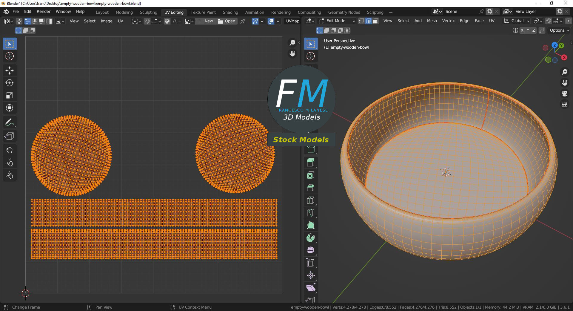 Empty wooden bowl 3D model_10