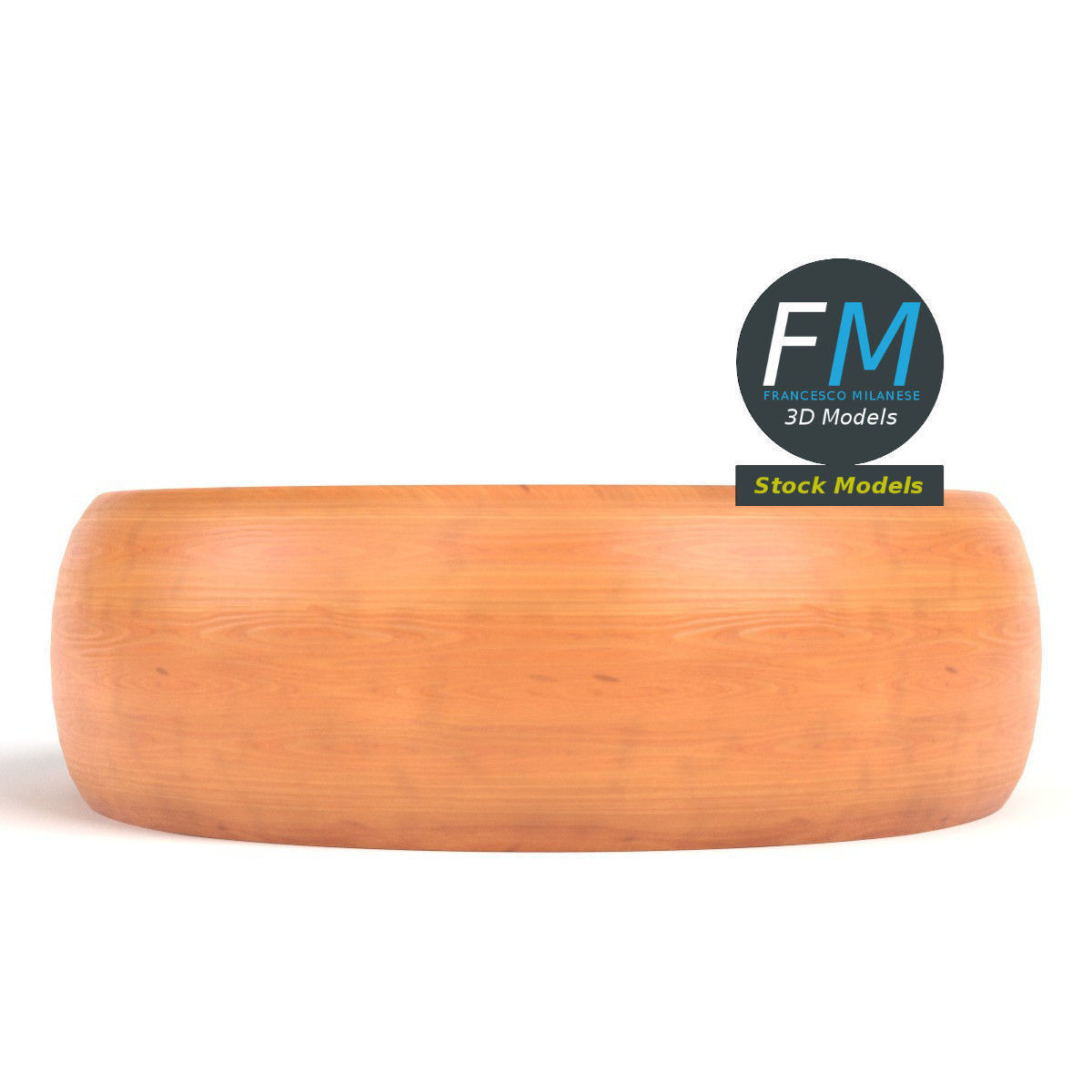 Empty wooden bowl 3D model_4