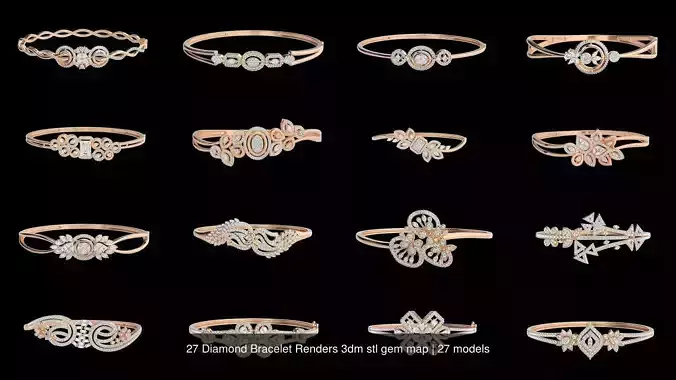 27 Diamond Bracelet Renders 3dm stl gem map