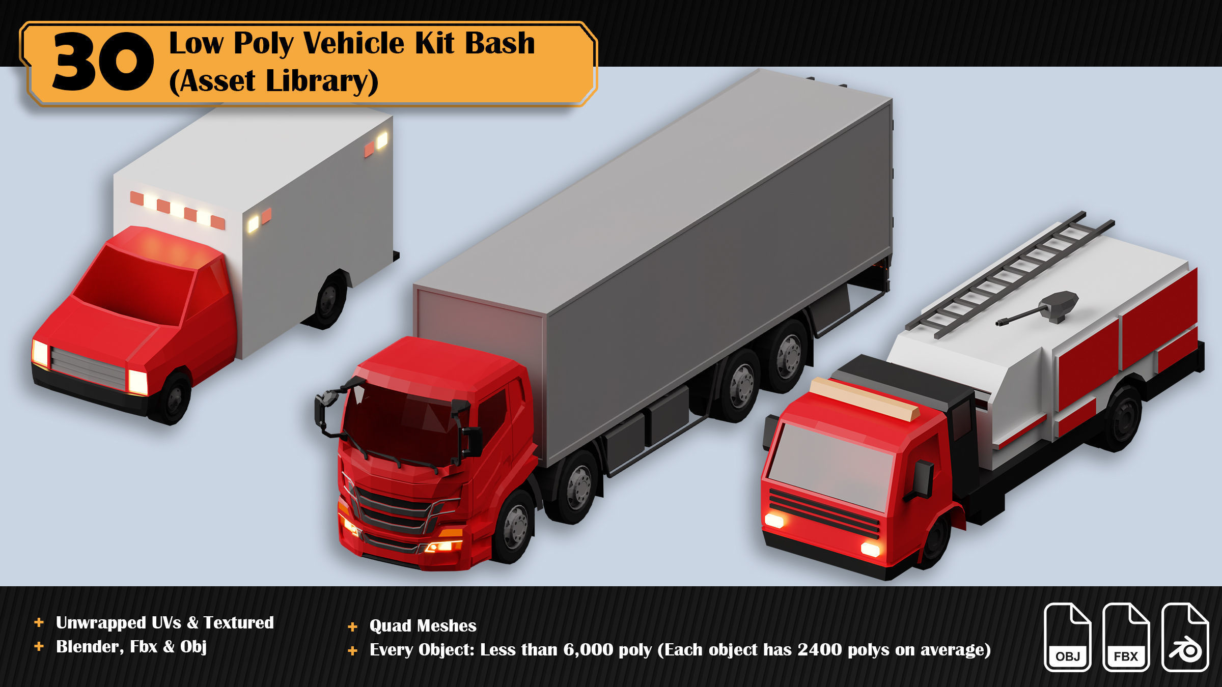 Low Poly Vehicle Asset Library Kitbash Low-poly 3D model_8