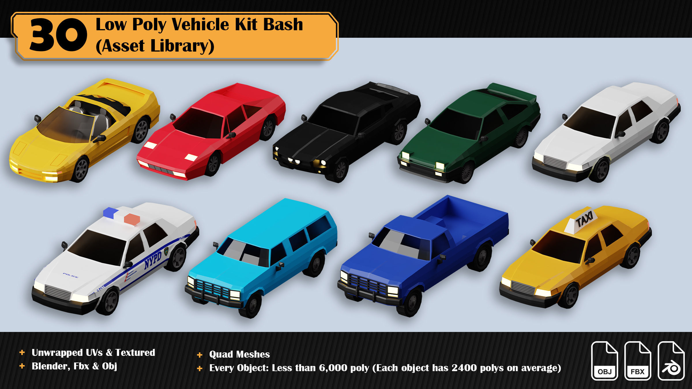 Low Poly Vehicle Asset Library Kitbash Low-poly 3D model_7