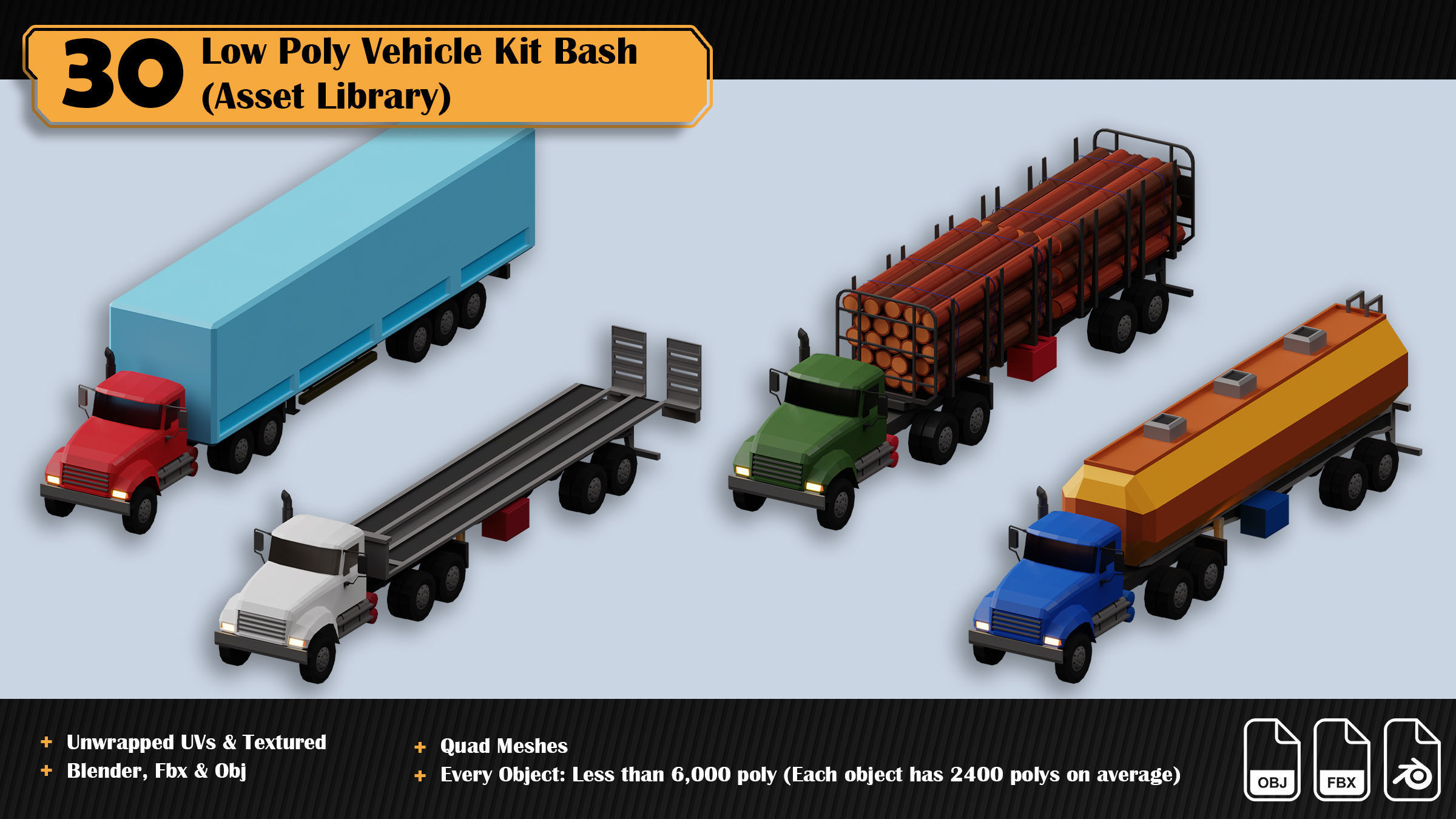 Low Poly Vehicle Asset Library Kitbash Low-poly 3D model_10
