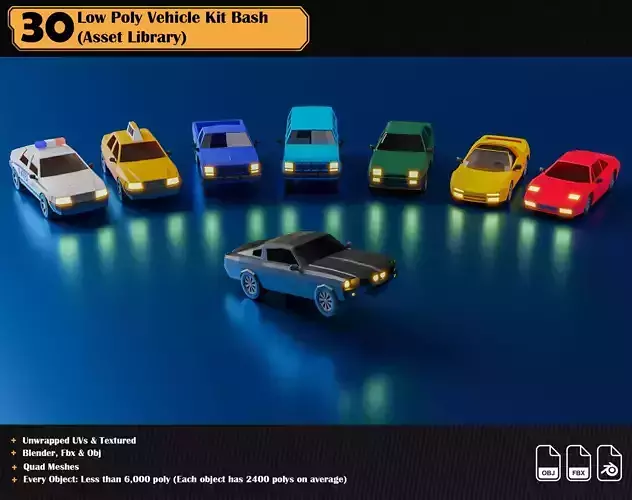 Low Poly Vehicle Asset Library Kitbash Low-poly 3D model