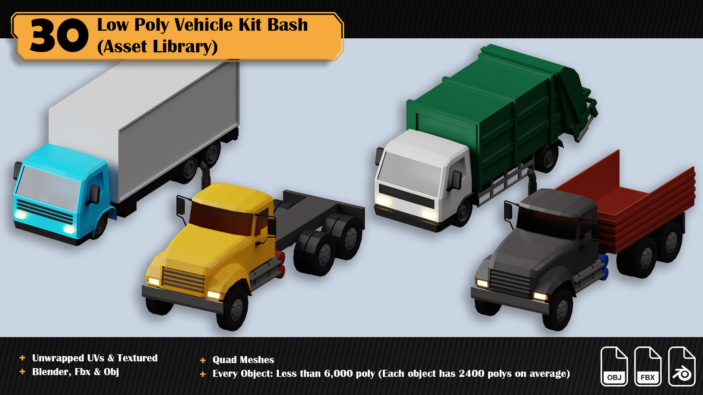 Low Poly Vehicle Asset Library Kitbash Low-poly 3D model_9