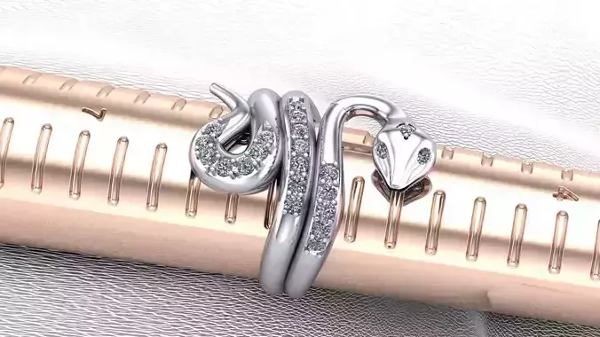 snake ring in gold with diamonds women model 3D print model 3D print model