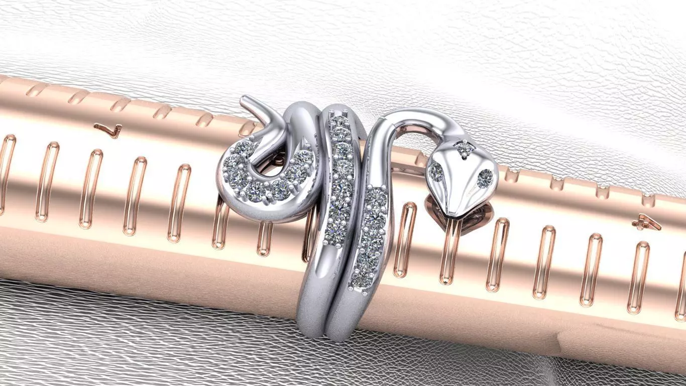 snake ring in gold with diamonds women model 3D print model 3D print model
