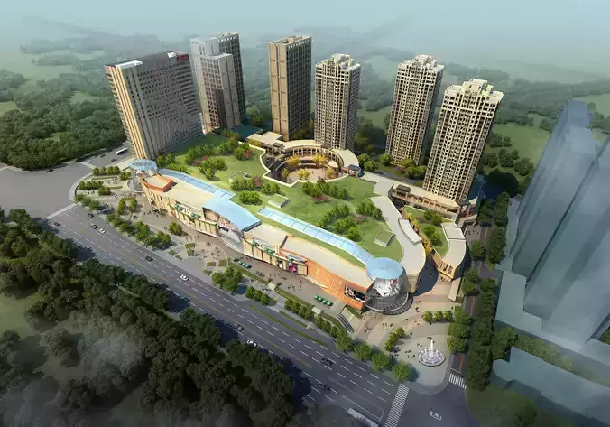 3Dmax fashion city commercial square building 329
