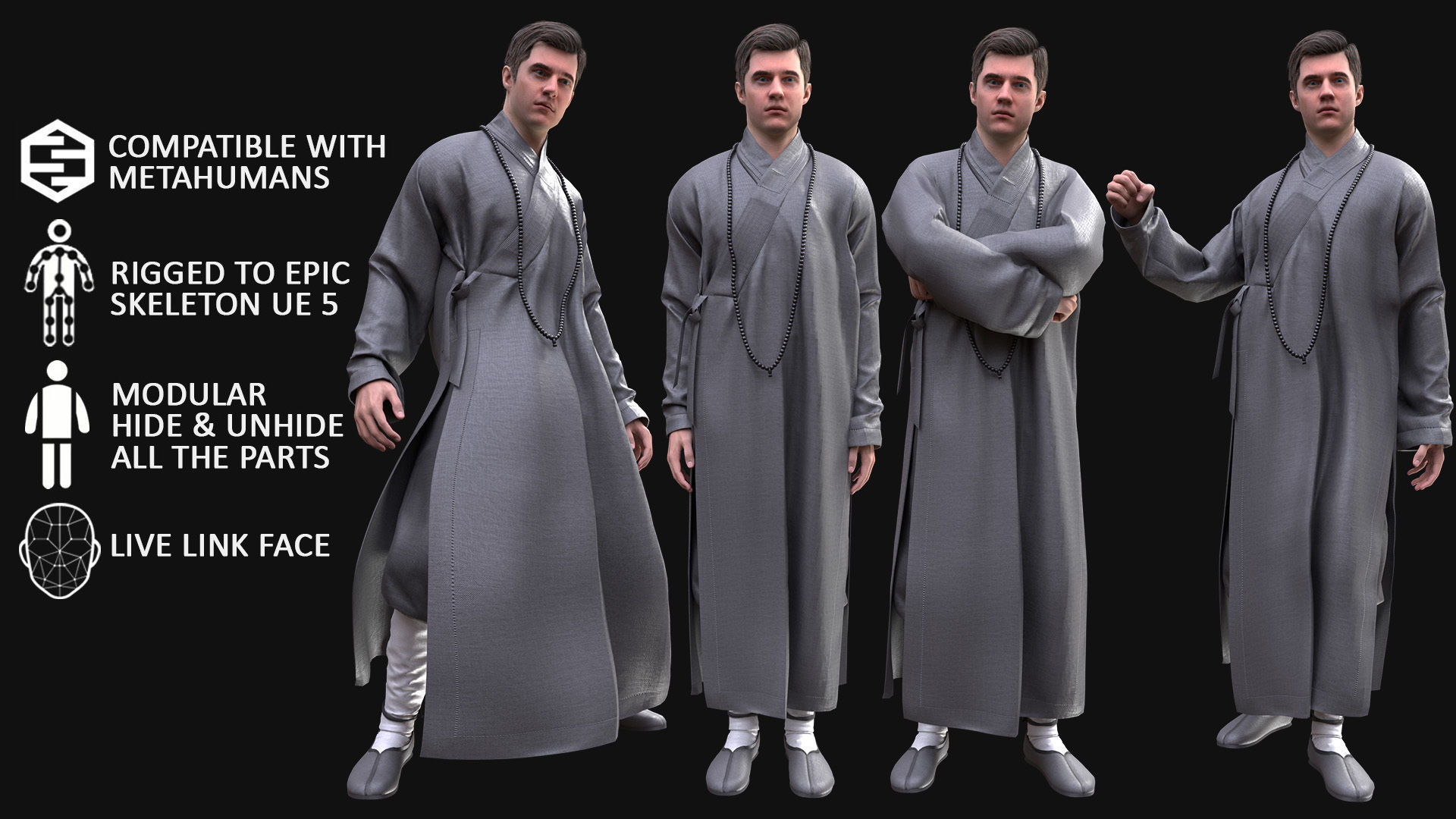 Man in Martial Suit 4 - Modular - Rigged Low-poly 3D model_3