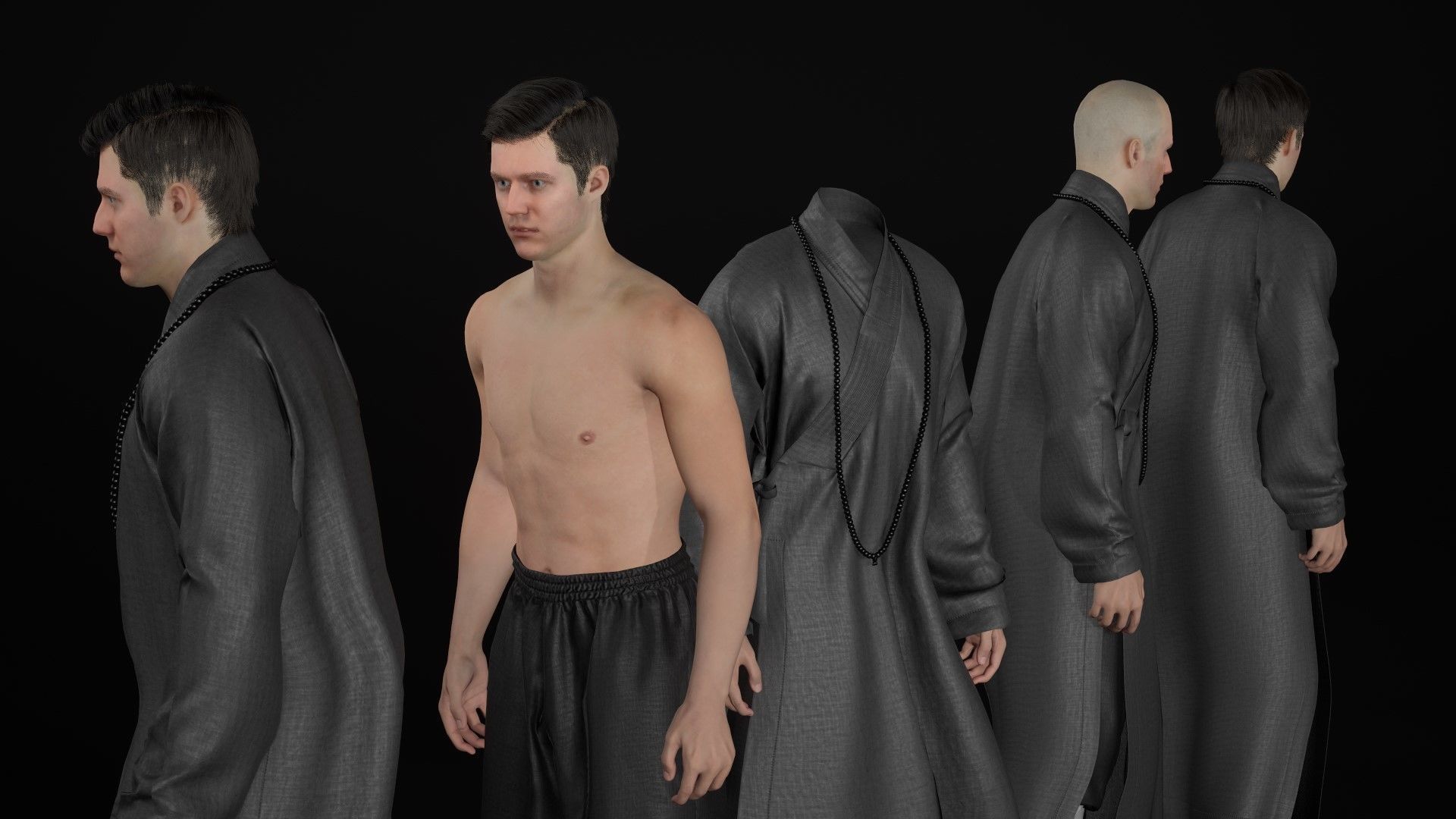Man in Martial Suit 4 - Modular - Rigged Low-poly 3D model_20