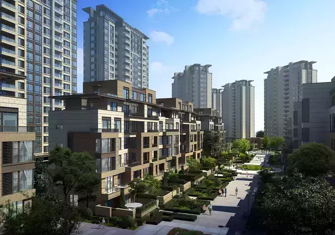 3Dmax fashion city commercial square building 360