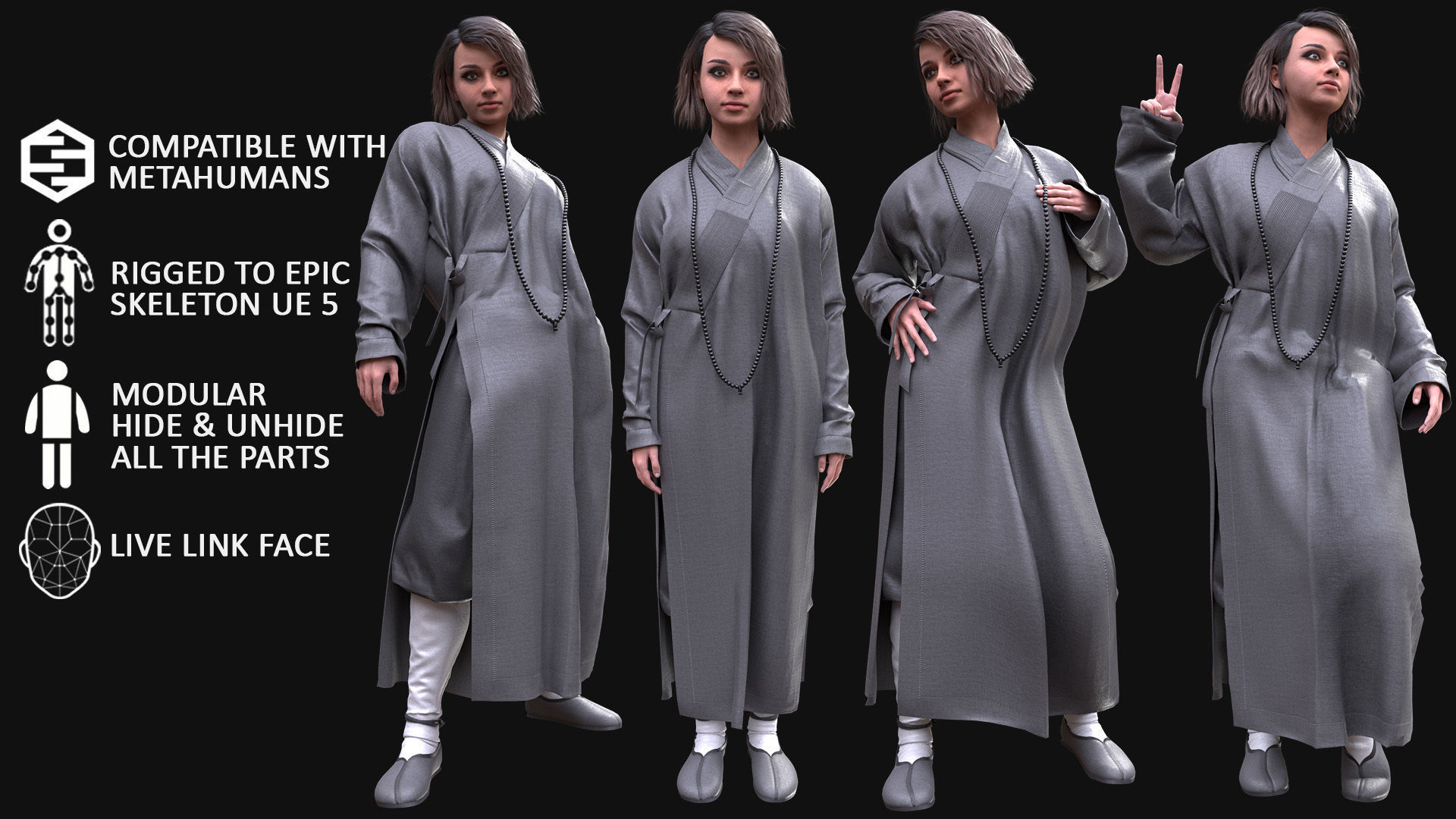 Woman in Martial Suit 4 - Modular - Rigged Low-poly 3D model_3