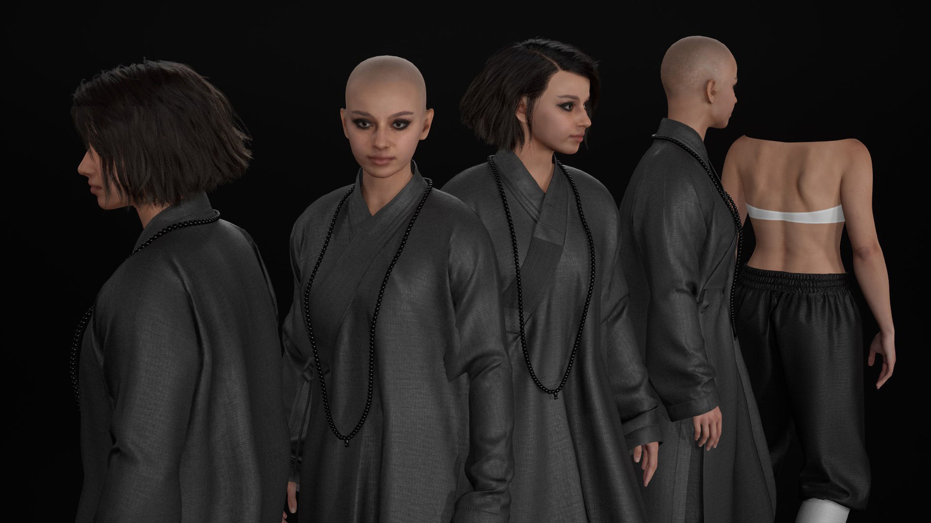 Woman in Martial Suit 4 - Modular - Rigged Low-poly 3D model_20