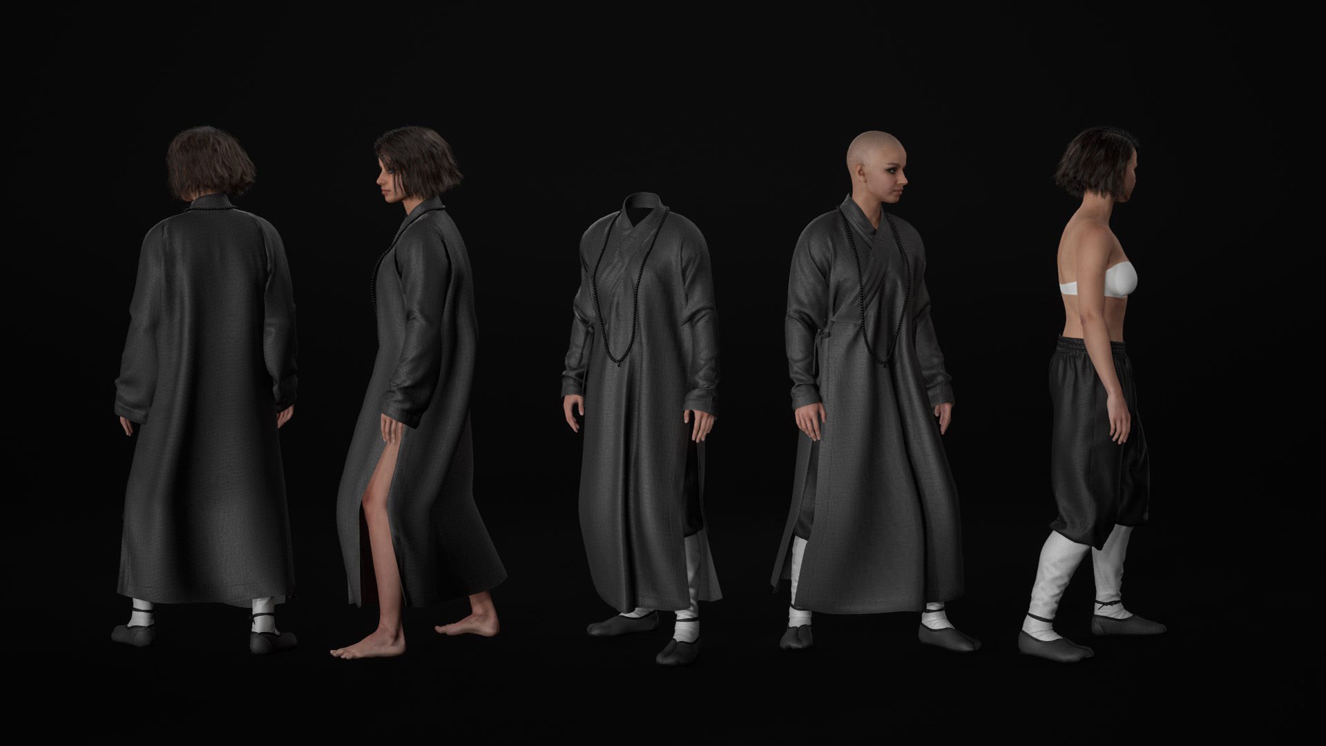 Woman in Martial Suit 4 - Modular - Rigged Low-poly 3D model_17