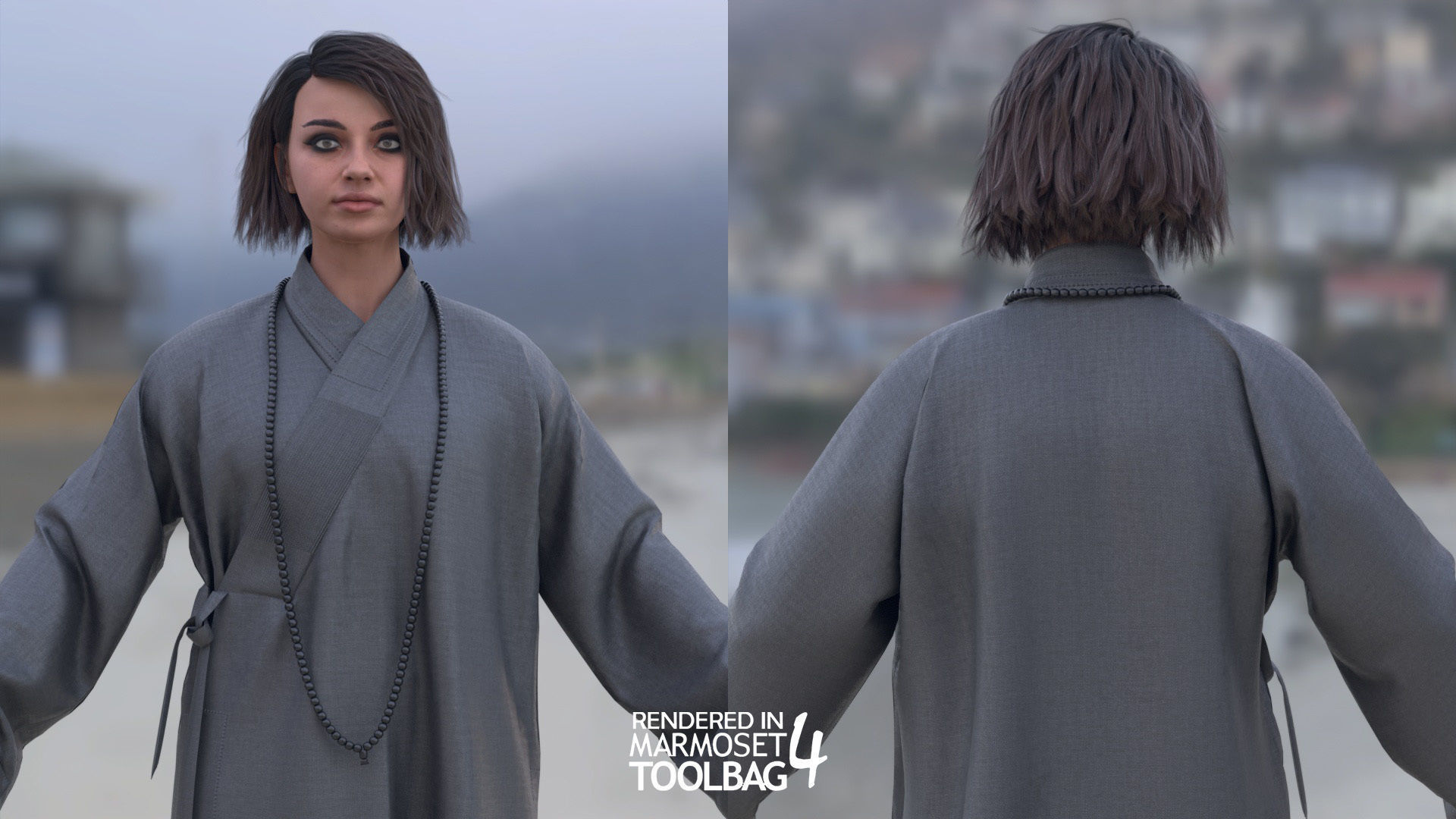 Woman in Martial Suit 4 - Modular - Rigged Low-poly 3D model_7