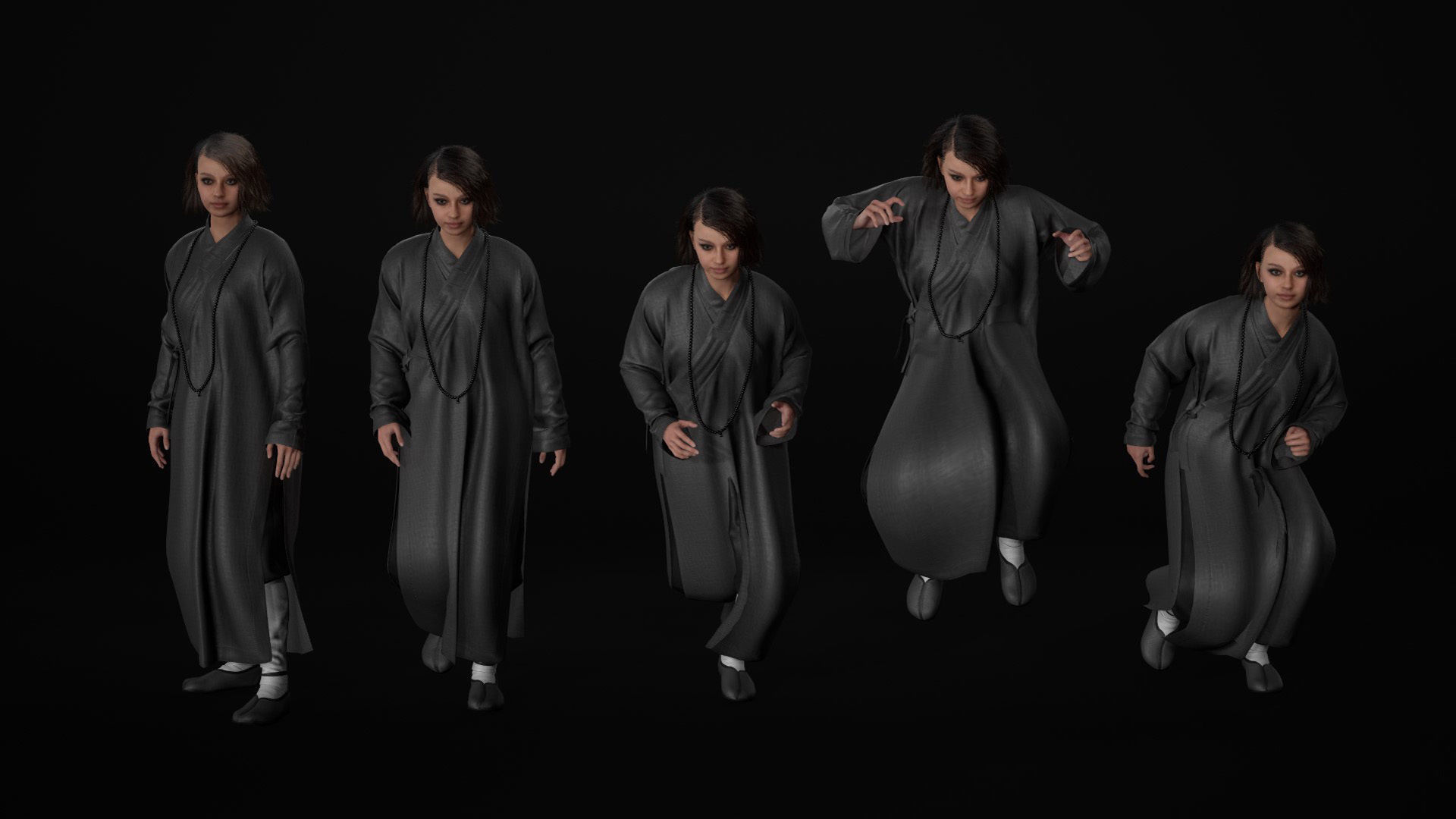 Woman in Martial Suit 4 - Modular - Rigged Low-poly 3D model_14