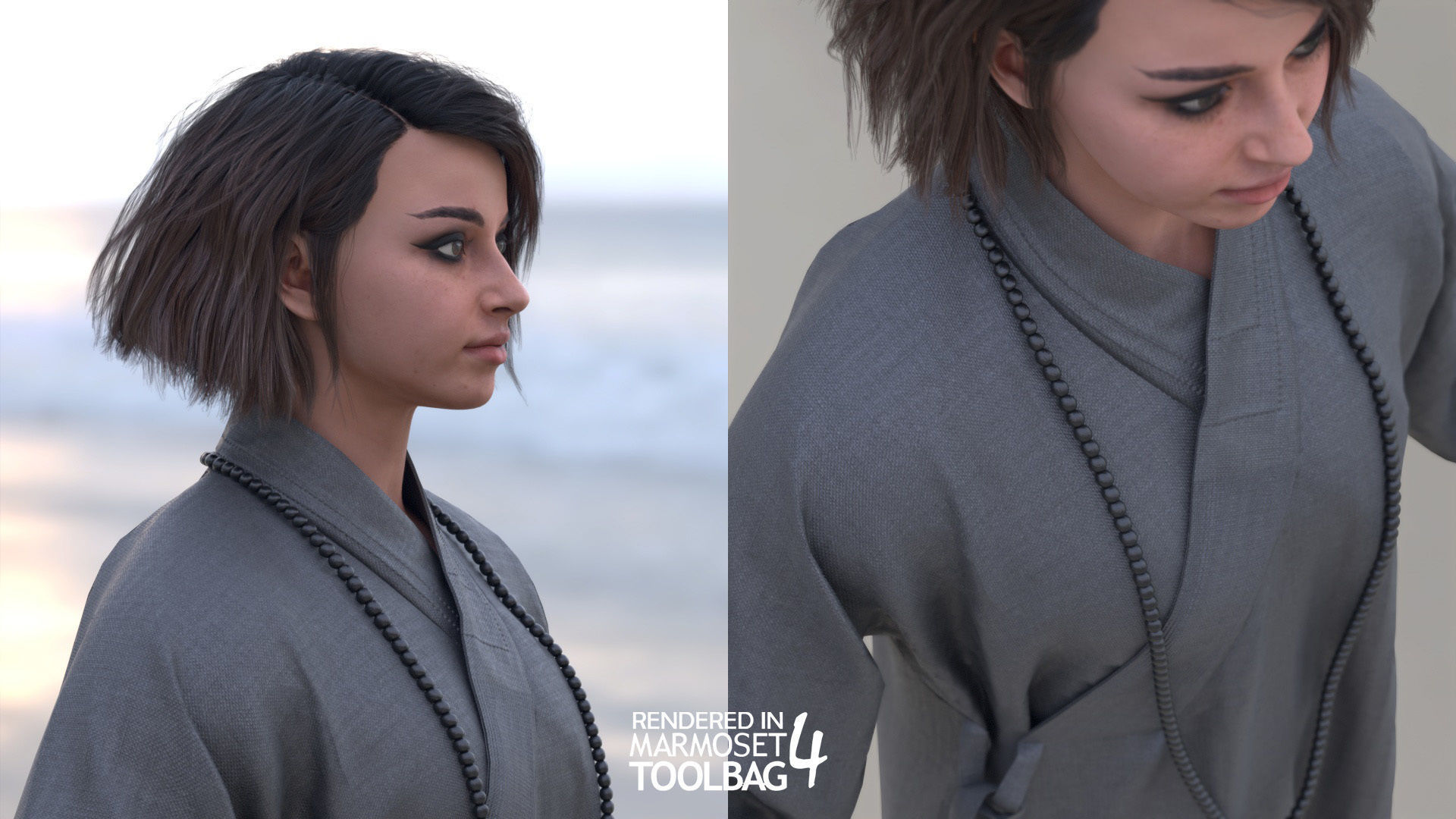 Woman in Martial Suit 4 - Modular - Rigged Low-poly 3D model_10