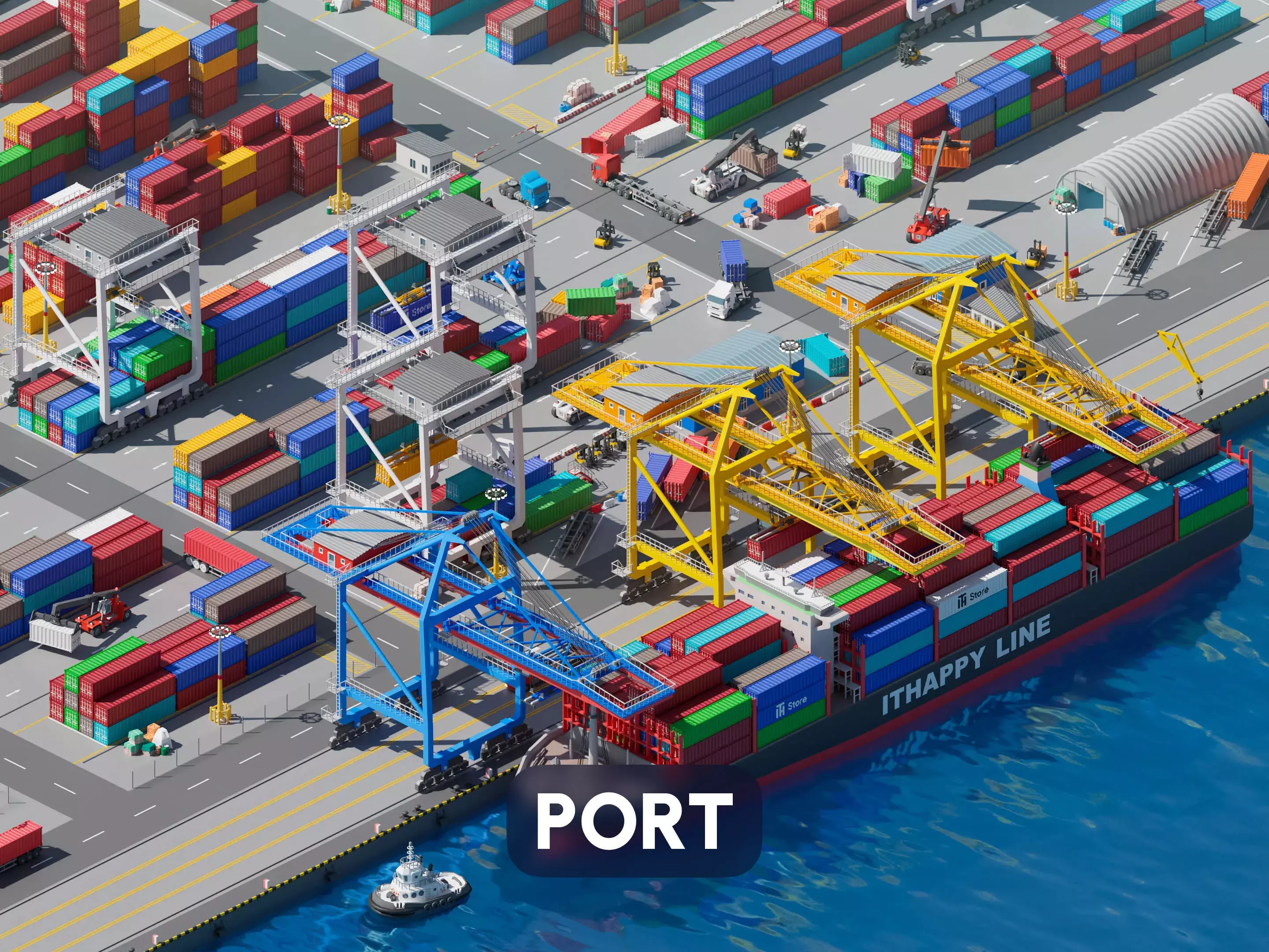 Port 1 Low-poly 3D model_0