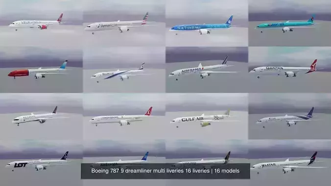 Boeing 787 9 dreamliner multi liveries 16 liveries 3D Model Collection
