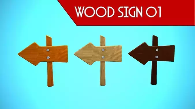 WOOD SIGN 01 CARTOON STYLIZED Low-poly 3D model