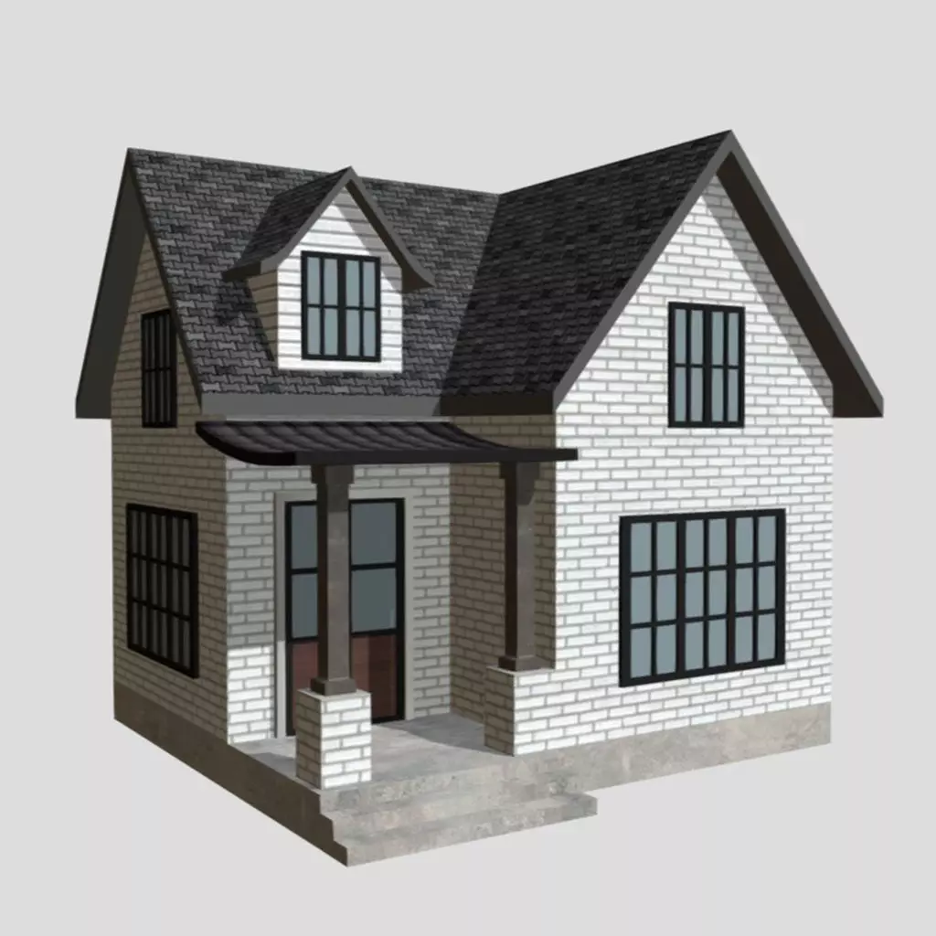 American Style Cottage - Town House Model Low-poly 3D model_0