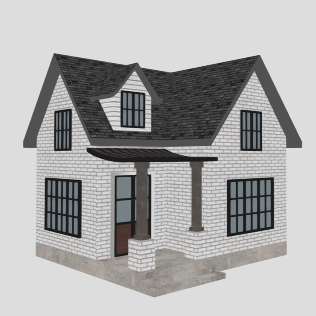 American Style Cottage - Town House Model Low-poly 3D model_8