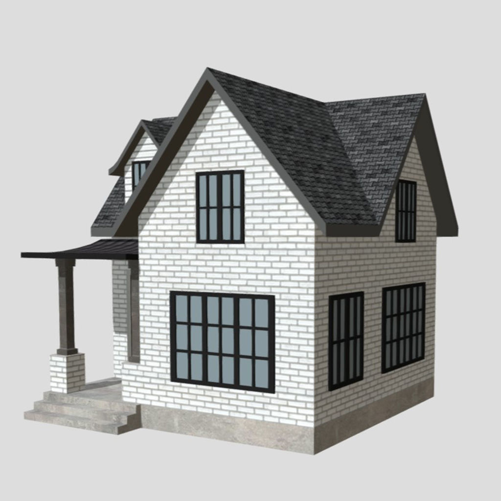 American Style Cottage - Town House Model Low-poly 3D model_1