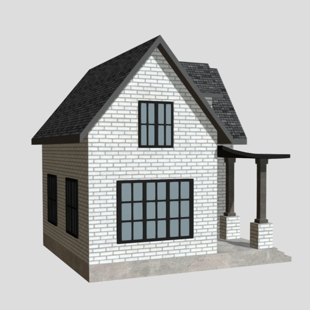 American Style Cottage - Town House Model Low-poly 3D model_2