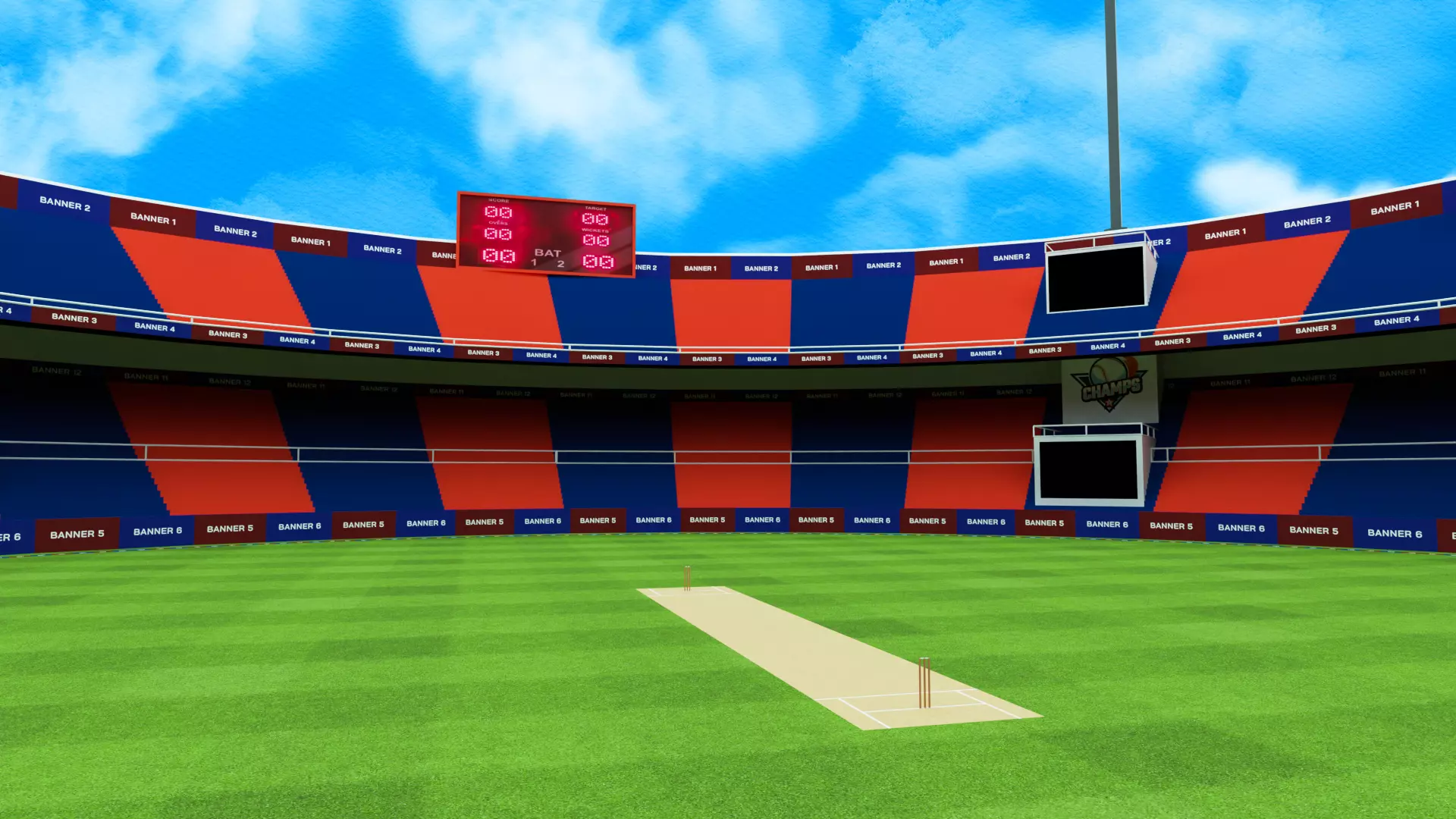Cricket Stadium Low poly Game Ready Low-poly 3D model_0