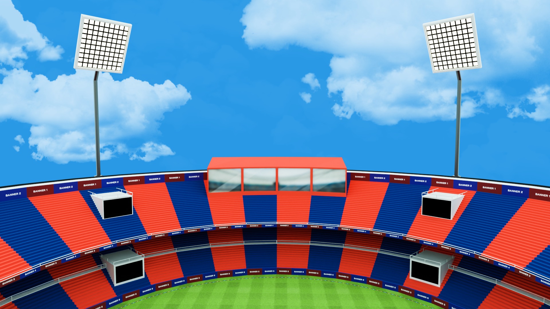 Cricket Stadium Low poly Game Ready Low-poly 3D model_2