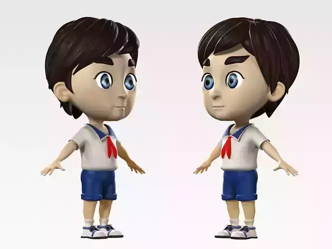 Animated characters pupils students passersby little boys