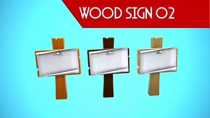 WOOD SIGN 02 CARTOON STYLIZED Low-poly 3D model