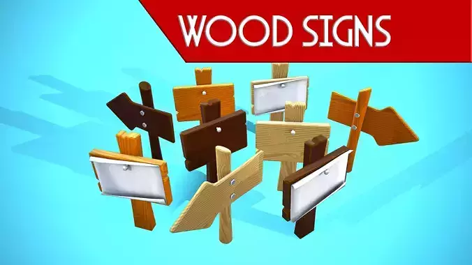 WOOD SIGNS CARTOON STYLIZED 3D Model Collection